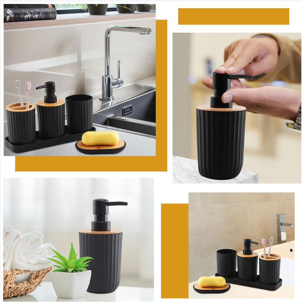 5 Bathroom Accessories Set, Bathroom Soap Dispenser, Toothbrush Holder, Bathroom Cup, Soap Dish and Tray