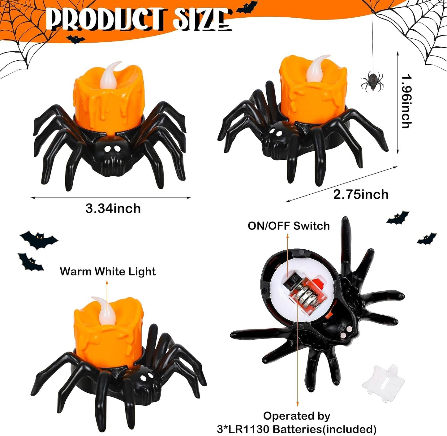 Halloween Flameless LED Tea Lights Spider Candle Tealights Decorations, Battery Operated