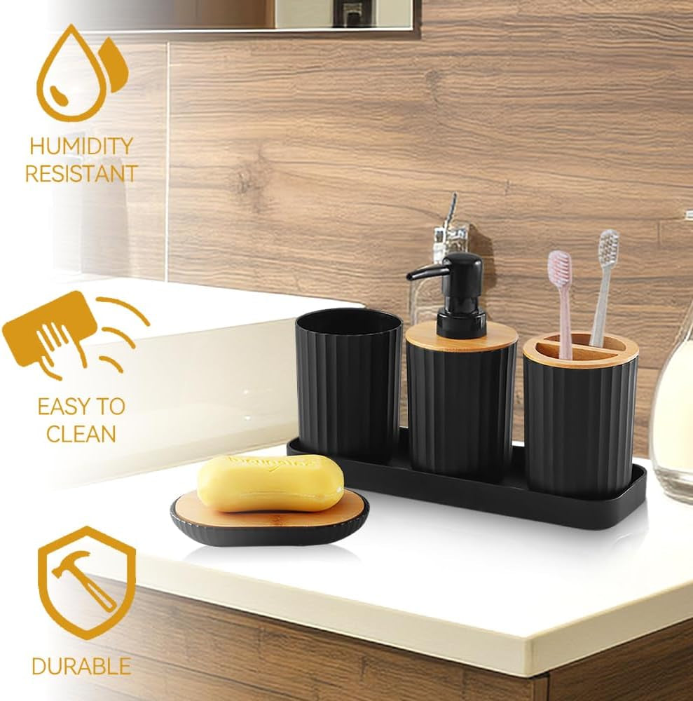 5 Bathroom Accessories Set, Bathroom Soap Dispenser, Toothbrush Holder, Bathroom Cup, Soap Dish and Tray