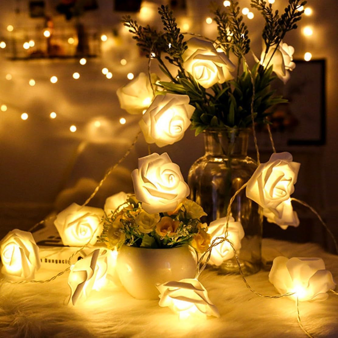 Rose Flower String LED Light Battery Operated Fairy Light for Wedding, Party, Valentine'S Day, Proposal, Christmas Decoration, Warm White
