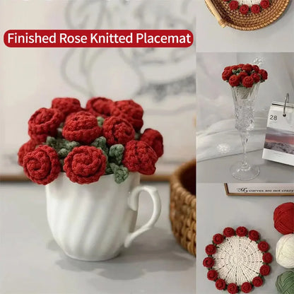 Crochet Flower Coaster Hand-Knitted Lily of the Valley round Coasters Heat Insulation Non-Slip Table Mats Home Kitchen Decor