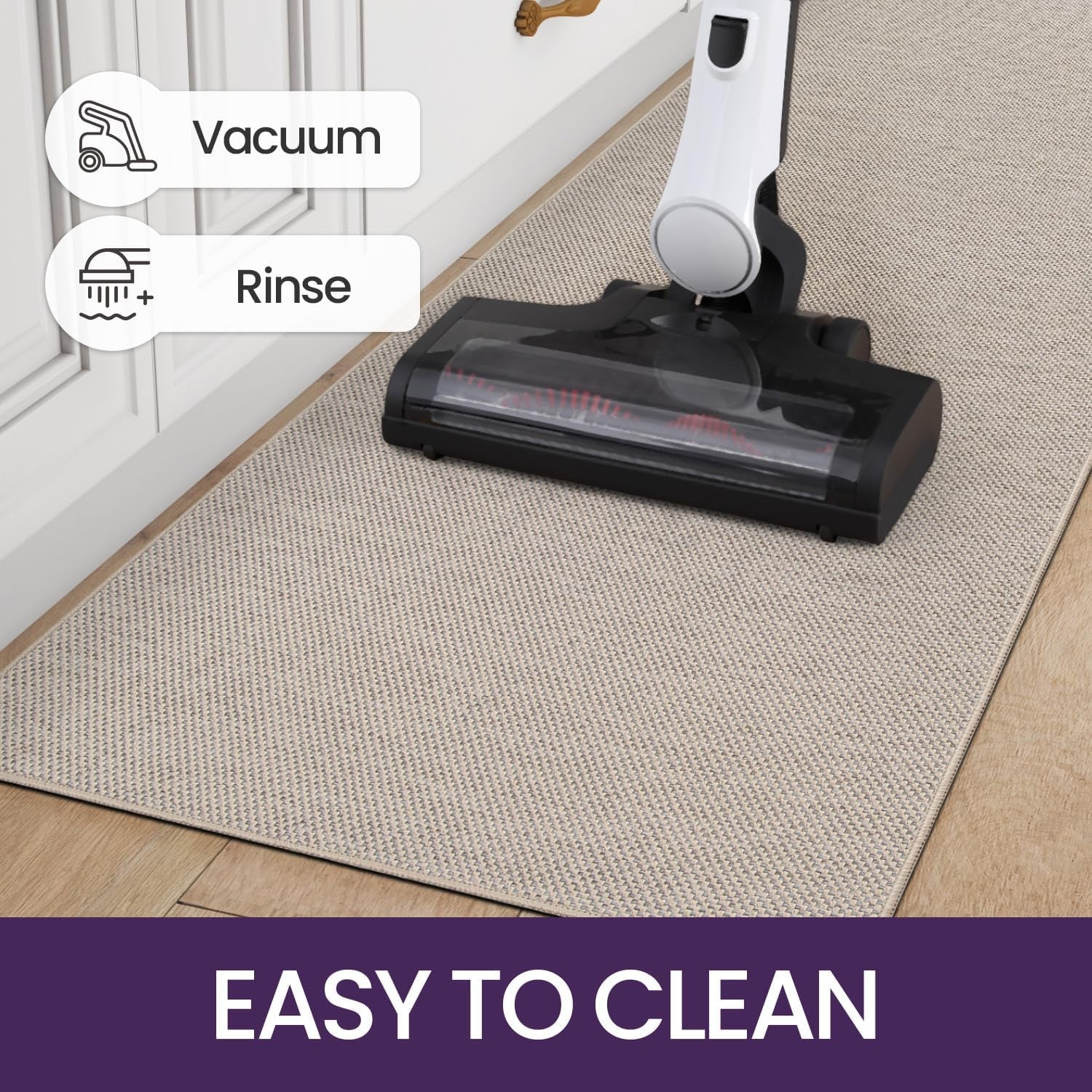 2 Kitchen Rug Mats Set, Non Slip and Washable, for Hallway, Dining Room and Entrance, Beige