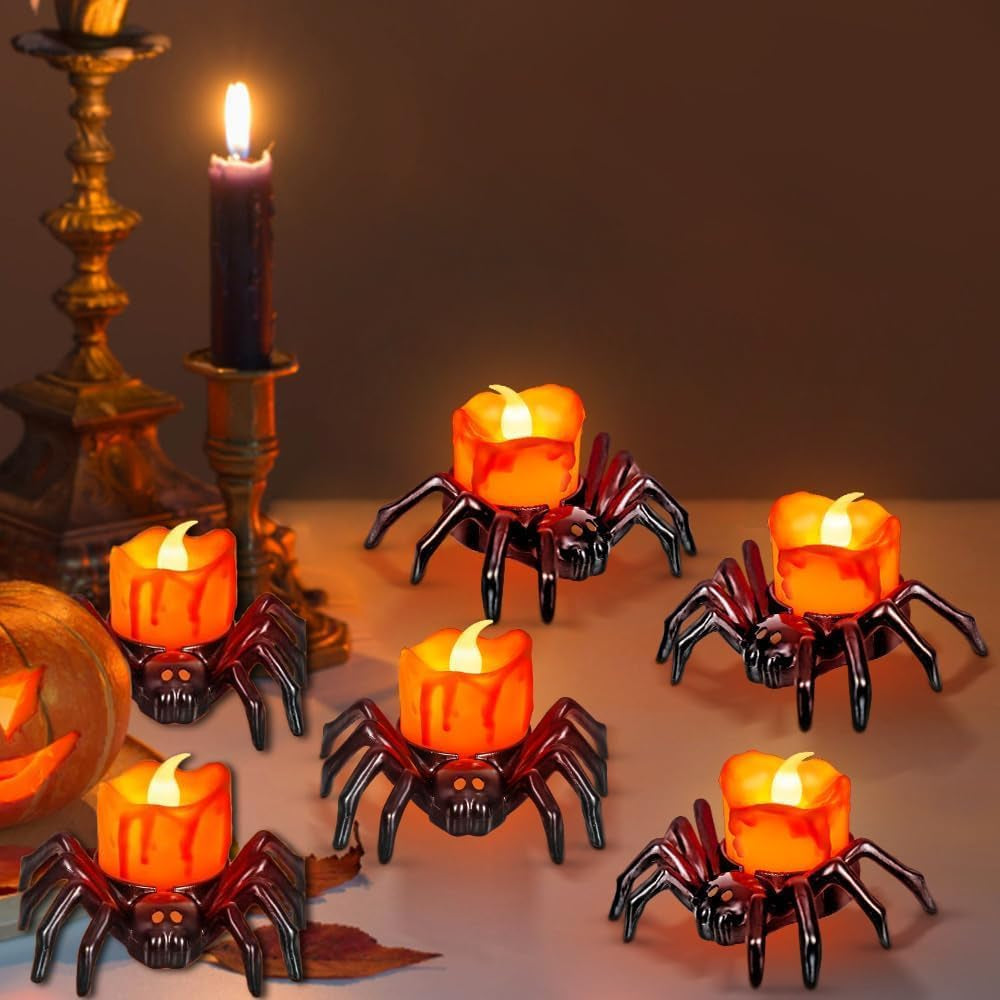 Halloween Flameless LED Tea Lights Spider Candle Tealights Decorations, Battery Operated