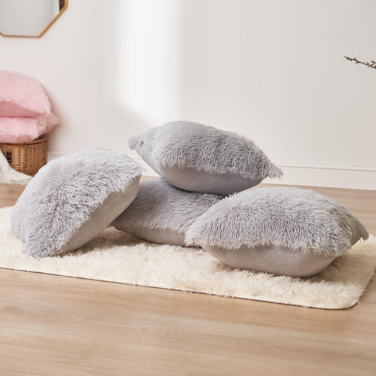 Sienna Fluffy Cushion Covers Filled Shaggy Fleece Sofa Scatter Pillow 55 X 55Cm