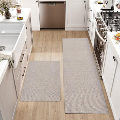 2 Kitchen Rug Mats Set, Non Slip and Washable, for Hallway, Dining Room and Entrance, Beige