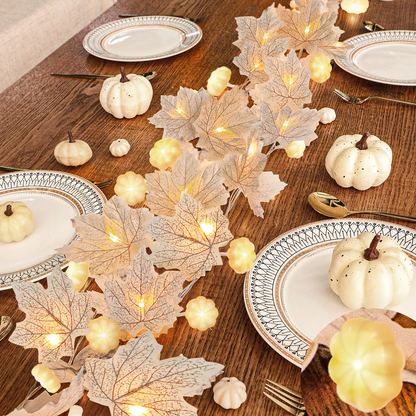 Fall Maple Leaves Garlands with Lights Fall Decor, for Home Indoor Outdoor Mantle Fireplace Porch Table Decor