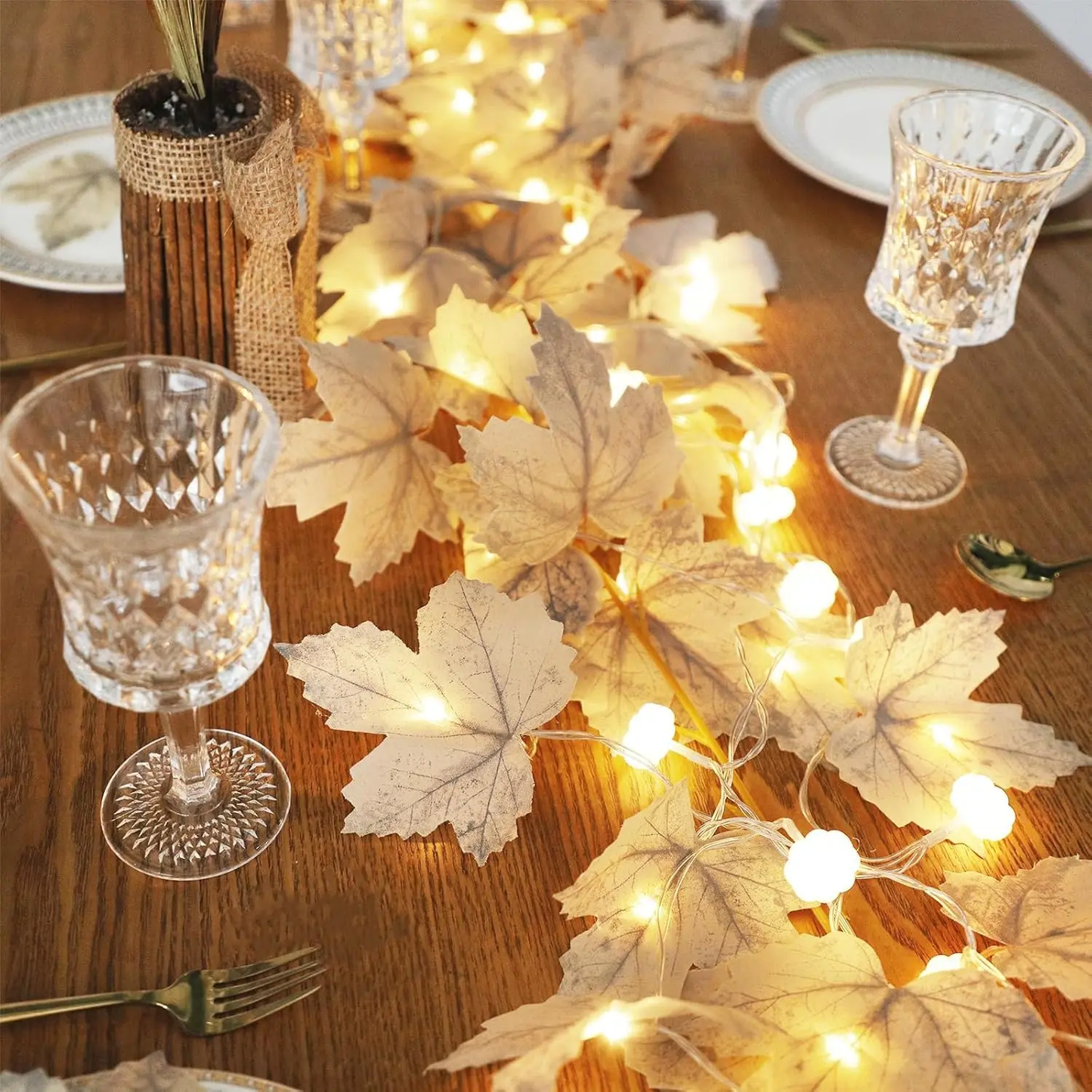 Fall Maple Leaves Garlands with Lights Fall Decor, for Home Indoor Outdoor Mantle Fireplace Porch Table Decor