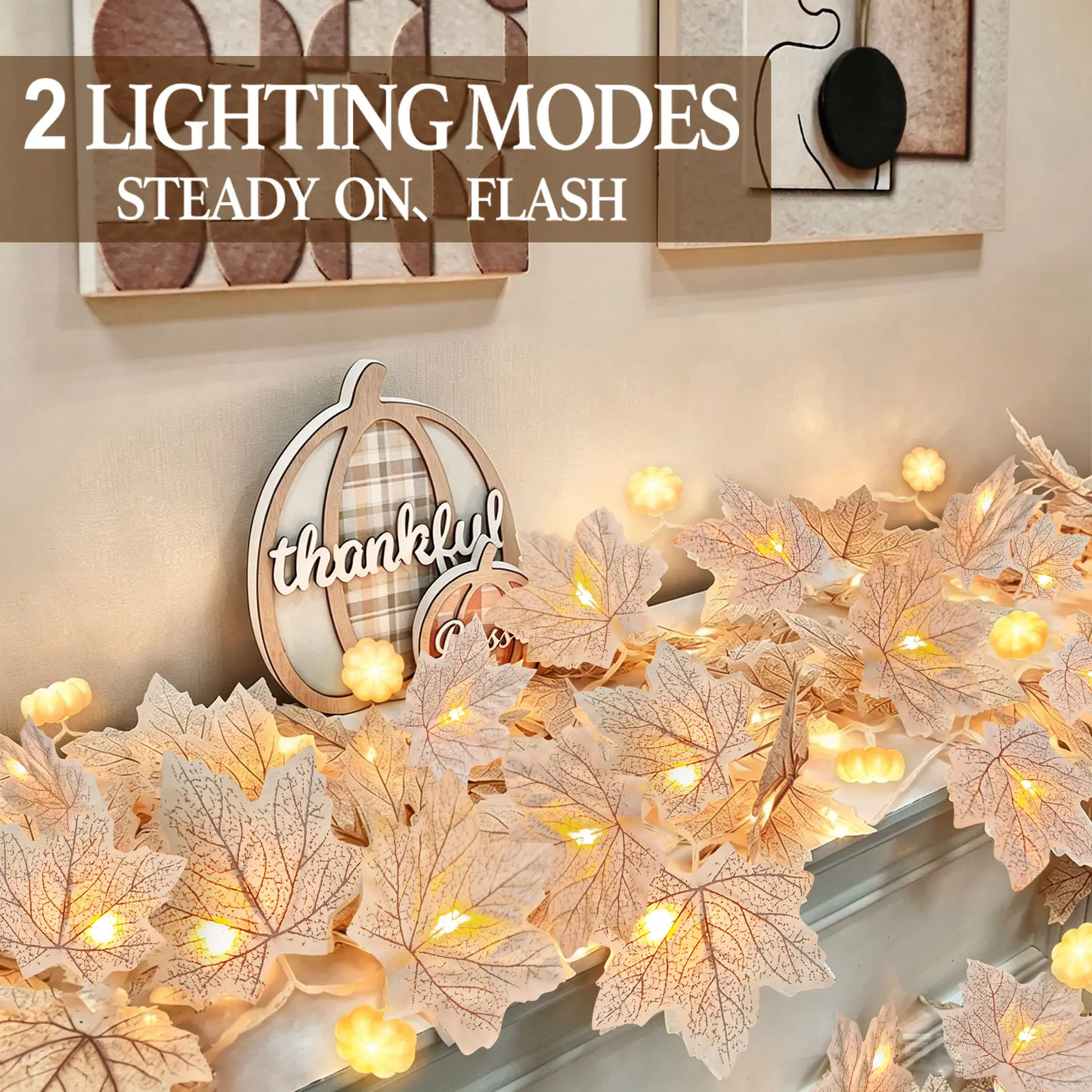 Fall Maple Leaves Garlands with Lights Fall Decor, for Home Indoor Outdoor Mantle Fireplace Porch Table Decor