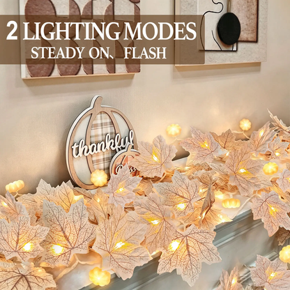 Fall Maple Leaves Garlands with Lights Fall Decor, for Home Indoor Outdoor Mantle Fireplace Porch Table Decor