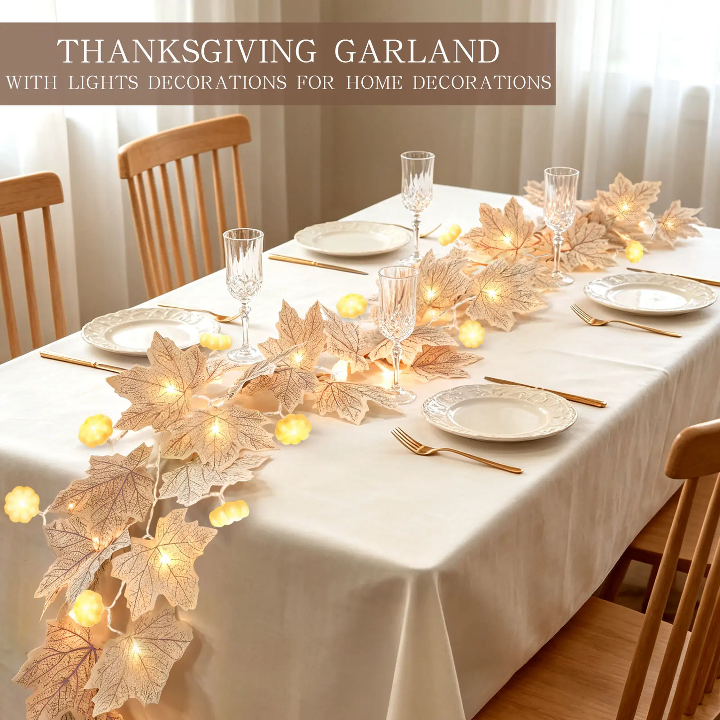 Fall Maple Leaves Garlands with Lights Fall Decor, for Home Indoor Outdoor Mantle Fireplace Porch Table Decor
