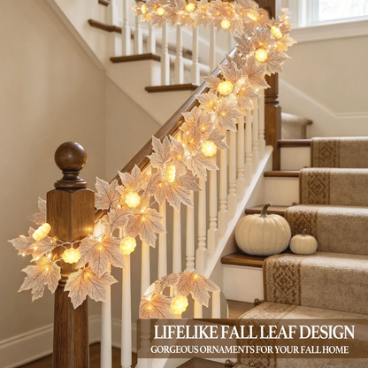 Fall Maple Leaves Garlands with Lights Fall Decor, for Home Indoor Outdoor Mantle Fireplace Porch Table Decor