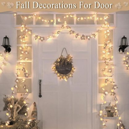 Fall Maple Leaves Garlands with Lights Fall Decor, for Home Indoor Outdoor Mantle Fireplace Porch Table Decor