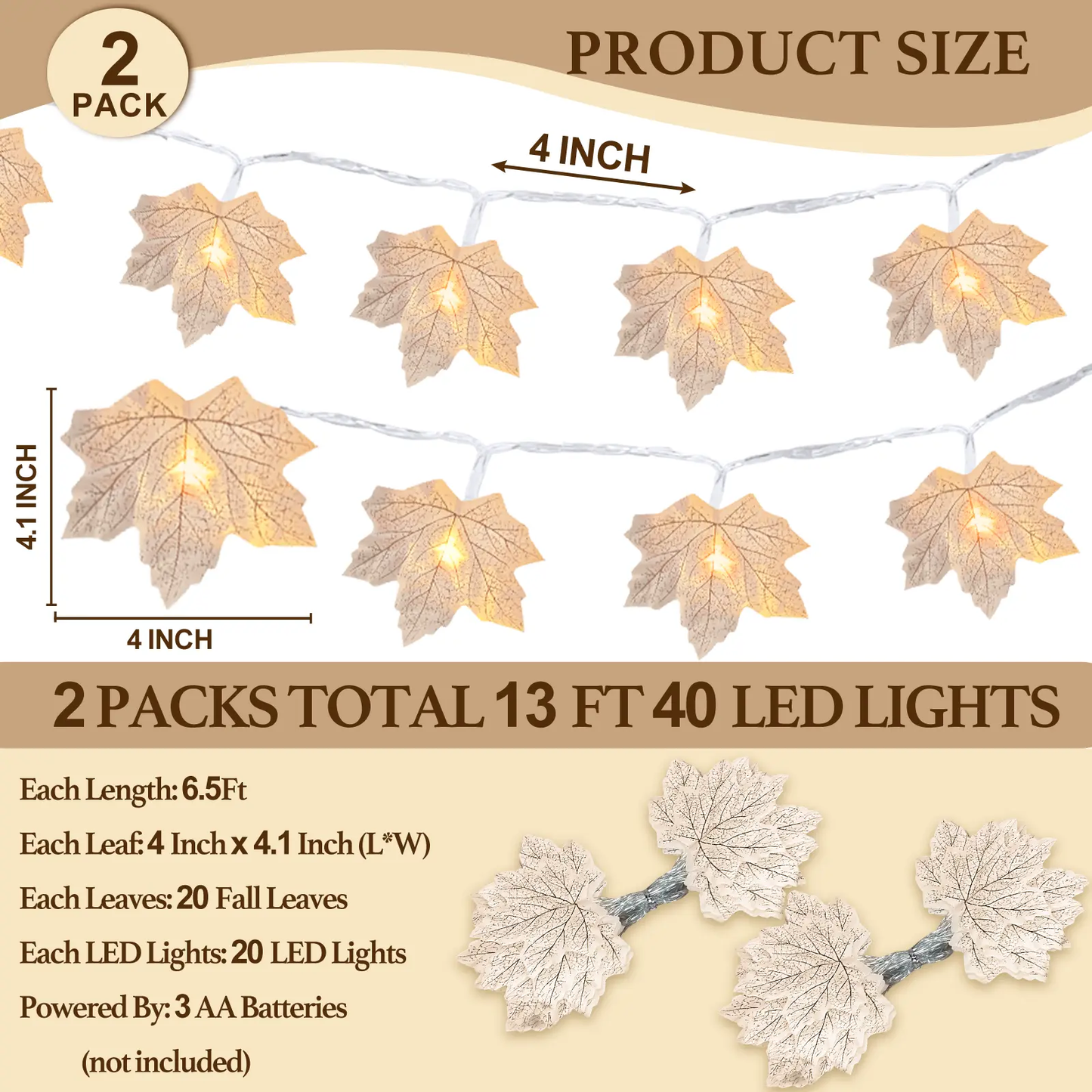 Fall Maple Leaves Garlands with Lights Fall Decor, for Home Indoor Outdoor Mantle Fireplace Porch Table Decor