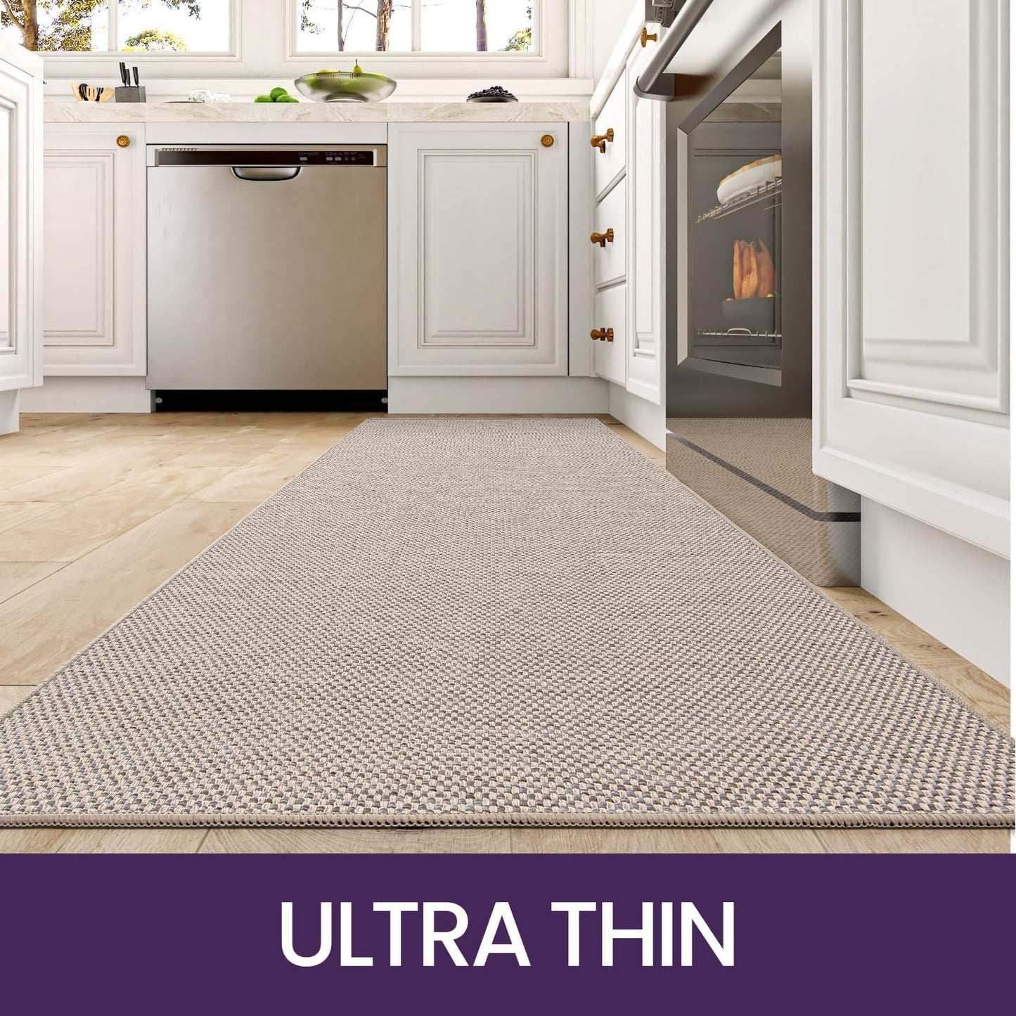 2 Kitchen Rug Mats Set, Non Slip and Washable, for Hallway, Dining Room and Entrance, Beige