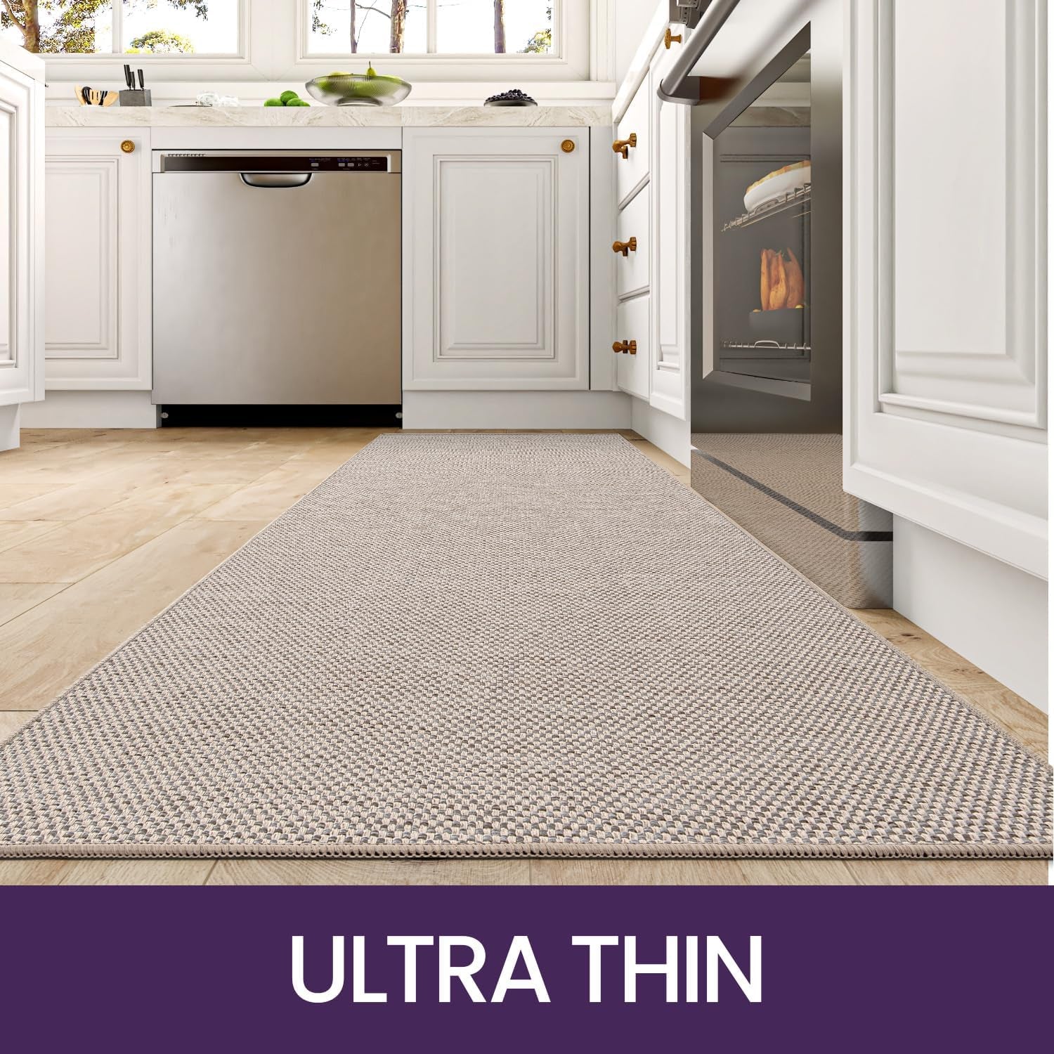 2 Kitchen Rug Mats Set, Non Slip and Washable, for Hallway, Dining Room and Entrance, Beige