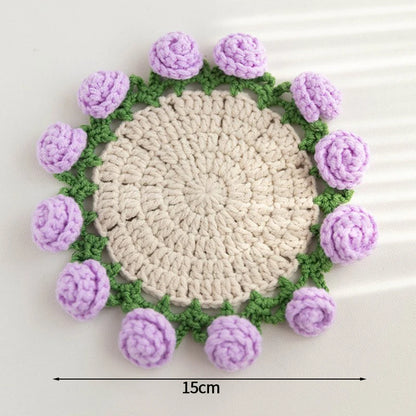 Crochet Flower Coaster Hand-Knitted Lily of the Valley round Coasters Heat Insulation Non-Slip Table Mats Home Kitchen Decor