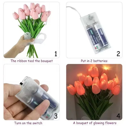 Tulips Bouquet Night Light LED for Home Garden Artificial Flowers 