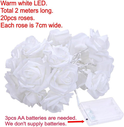Rose Flower String LED Light Battery Operated Fairy Light for Wedding, Party, Valentine'S Day, Proposal, Christmas Decoration, Warm White