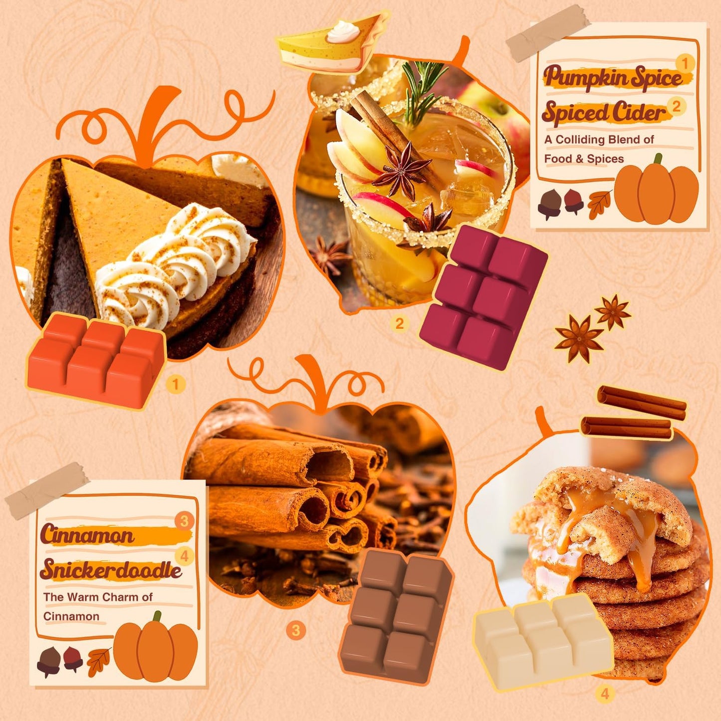 Autumn Wax Melts, Natural & Long Lasting, Soy Wax Set, Aroma Wax Cubes for Halloween, Birthday, Thanksgiving