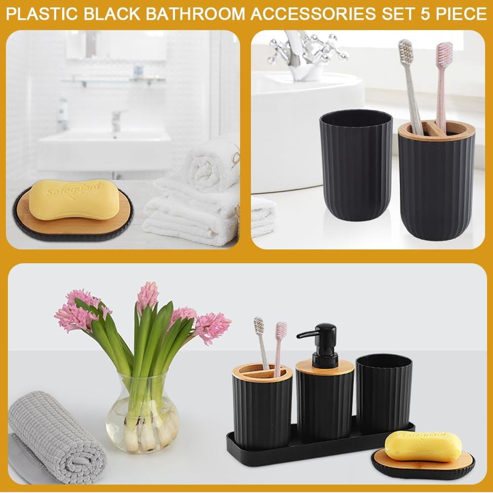 5 Bathroom Accessories Set, Bathroom Soap Dispenser, Toothbrush Holder, Bathroom Cup, Soap Dish and Tray