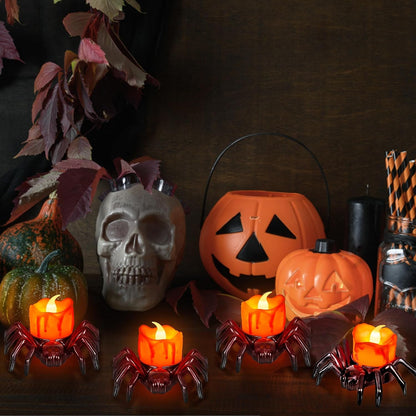 Halloween Flameless LED Tea Lights Spider Candle Tealights Decorations, Battery Operated