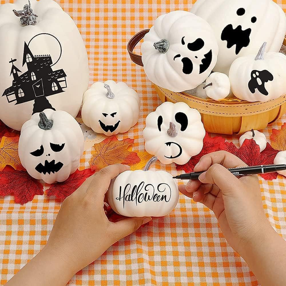 7Pcs Orange and White Artificial Pumpkins,Autumn Decoration Fake Pumpkins for Thanksgiving Halloween Decorations