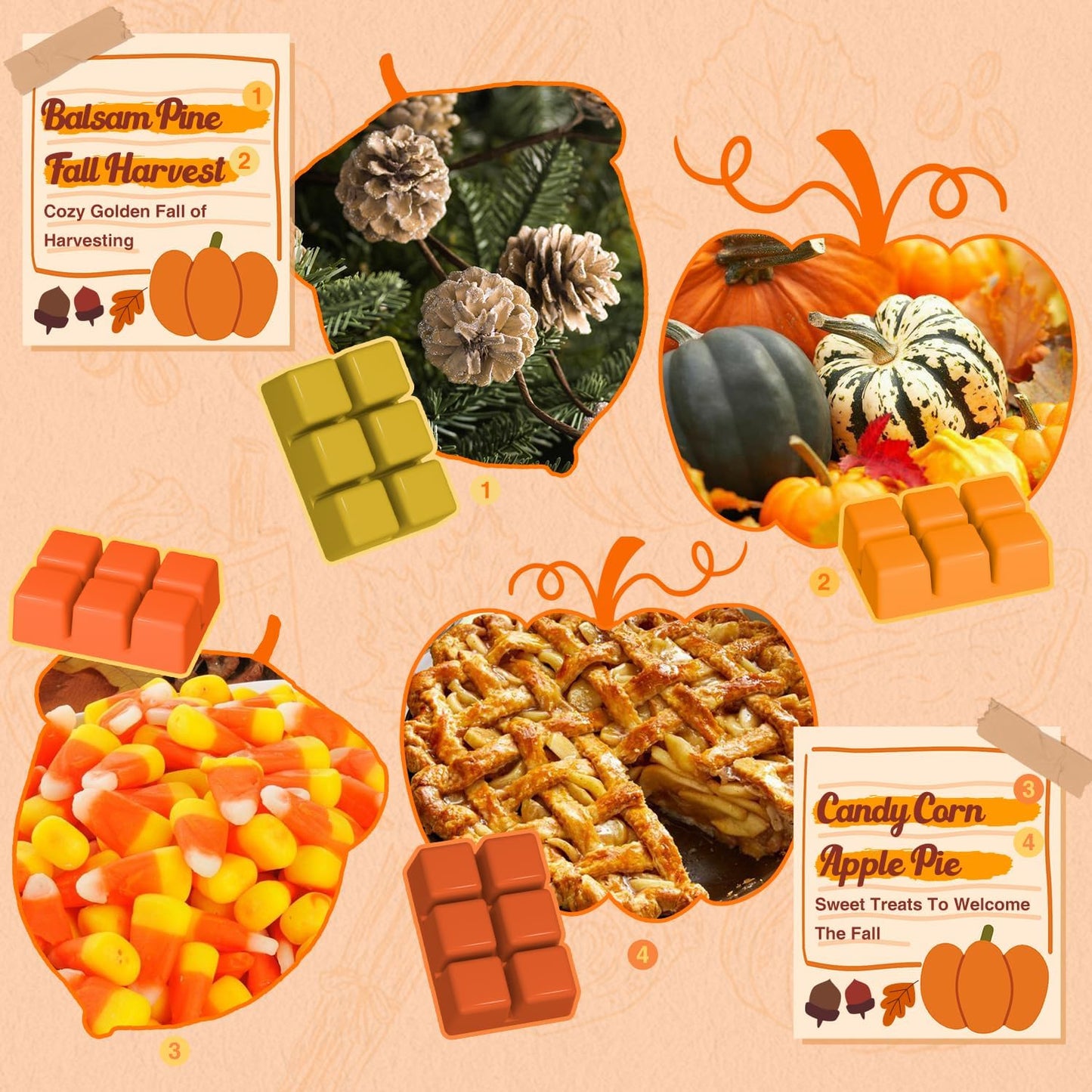 Autumn Wax Melts, Natural & Long Lasting, Soy Wax Set, Aroma Wax Cubes for Halloween, Birthday, Thanksgiving