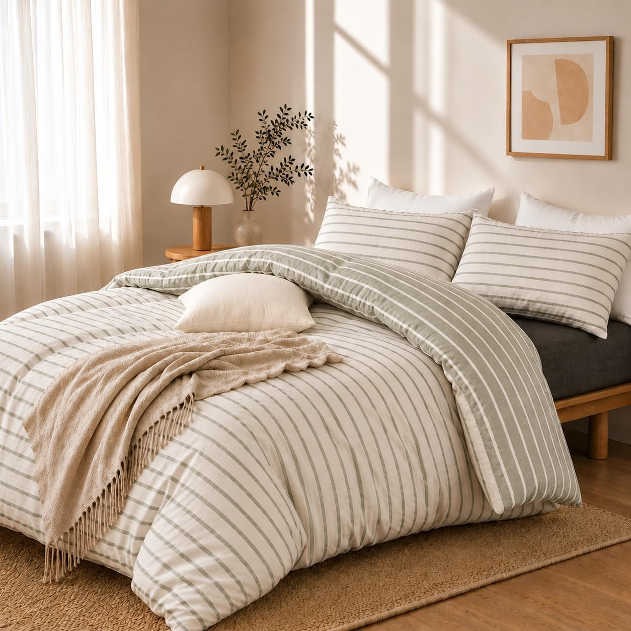 Stripe Double Duvet Set Premium Microfiber Duvet Cover Double Ultrasoft Hypoallergenic Reversible Double Duvet Cover with Zipper Closure