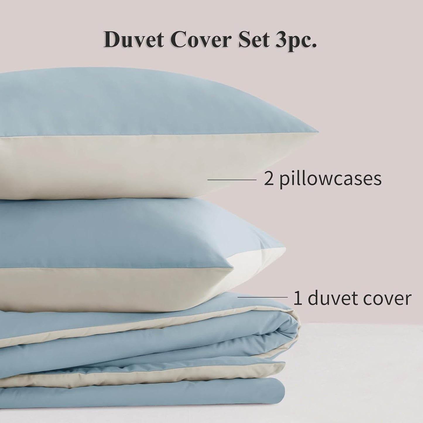 Blue King Size Duvet Cover Sets Beige - Reversible Baby Blue Duvet Cover Kingsize Bedding Set with Zip, Soft Brushed Microfibre King Bed Duvet Set Quilt Cover with 2 Pillowcases