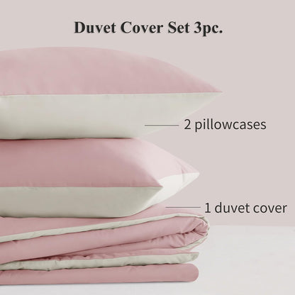 Rose Pink King Size Duvet Cover Sets Beige - Reversible Pink Duvet Cover Kingsize Bedding Set with Zip, Soft Brushed Microfibre King Bed Duvet Set Quilt Cover with 2 Pillowcases