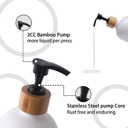 Glass Soap Dispenser Set for Hand and Dish Soap with Wooden Tray Includes Silicone Funnel & Dish Loofah for Kitchen Essentials