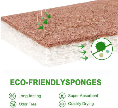 12 Natural and Biodegradable Double Sided Kitchen Scouring Pads for Washing Dishes, Non-Stick Pans, for Cleaning Kitchen and Bathroom