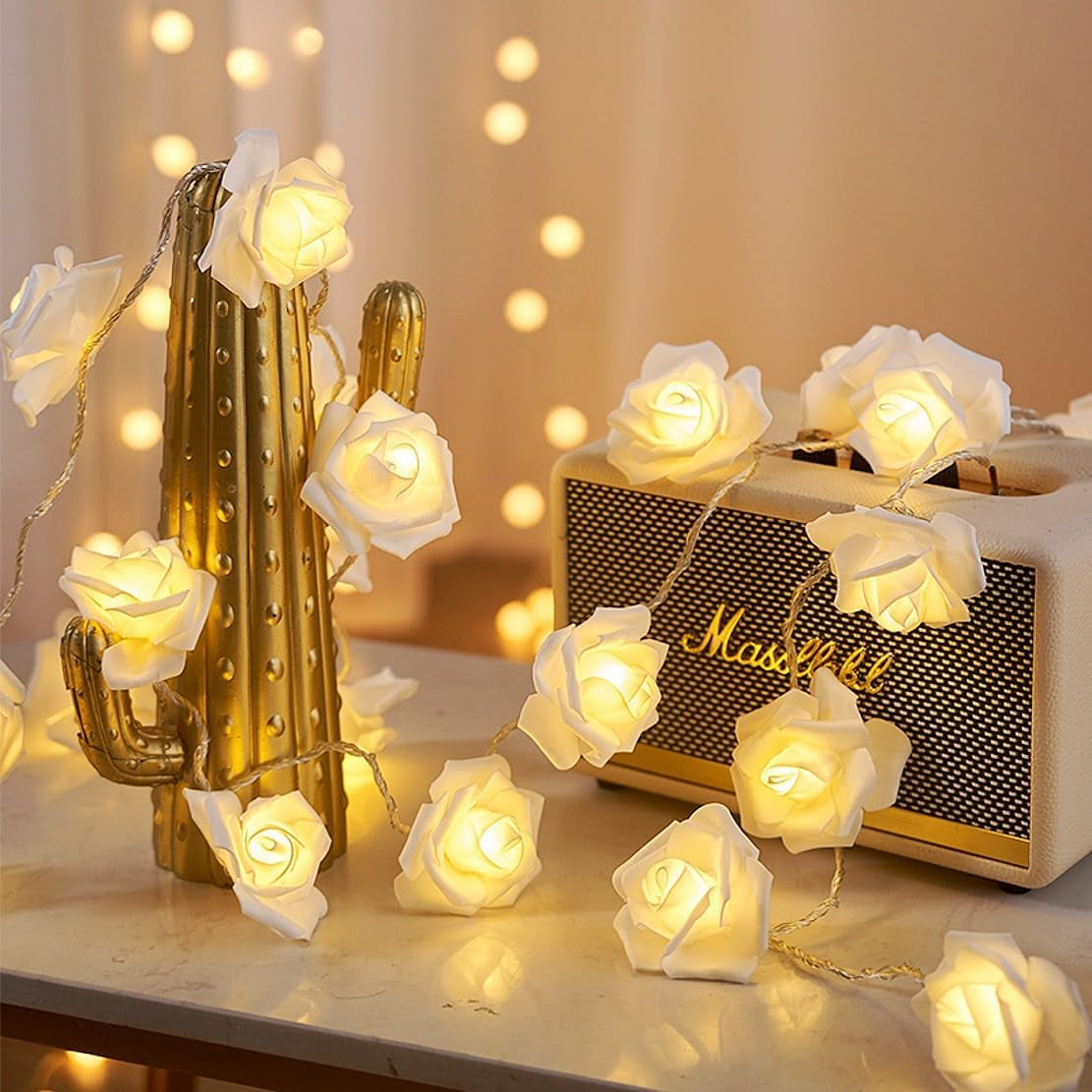 Rose Flower String LED Light Battery Operated Fairy Light for Wedding, Party, Valentine'S Day, Proposal, Christmas Decoration, Warm White