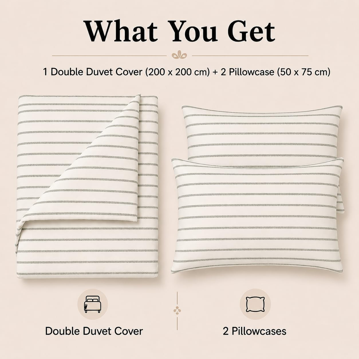 Stripe Double Duvet Set Premium Microfiber Duvet Cover Double Ultrasoft Hypoallergenic Reversible Double Duvet Cover with Zipper Closure