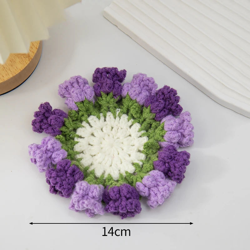 Crochet Flower Coaster Hand-Knitted Lily of the Valley round Coasters Heat Insulation Non-Slip Table Mats Home Kitchen Decor