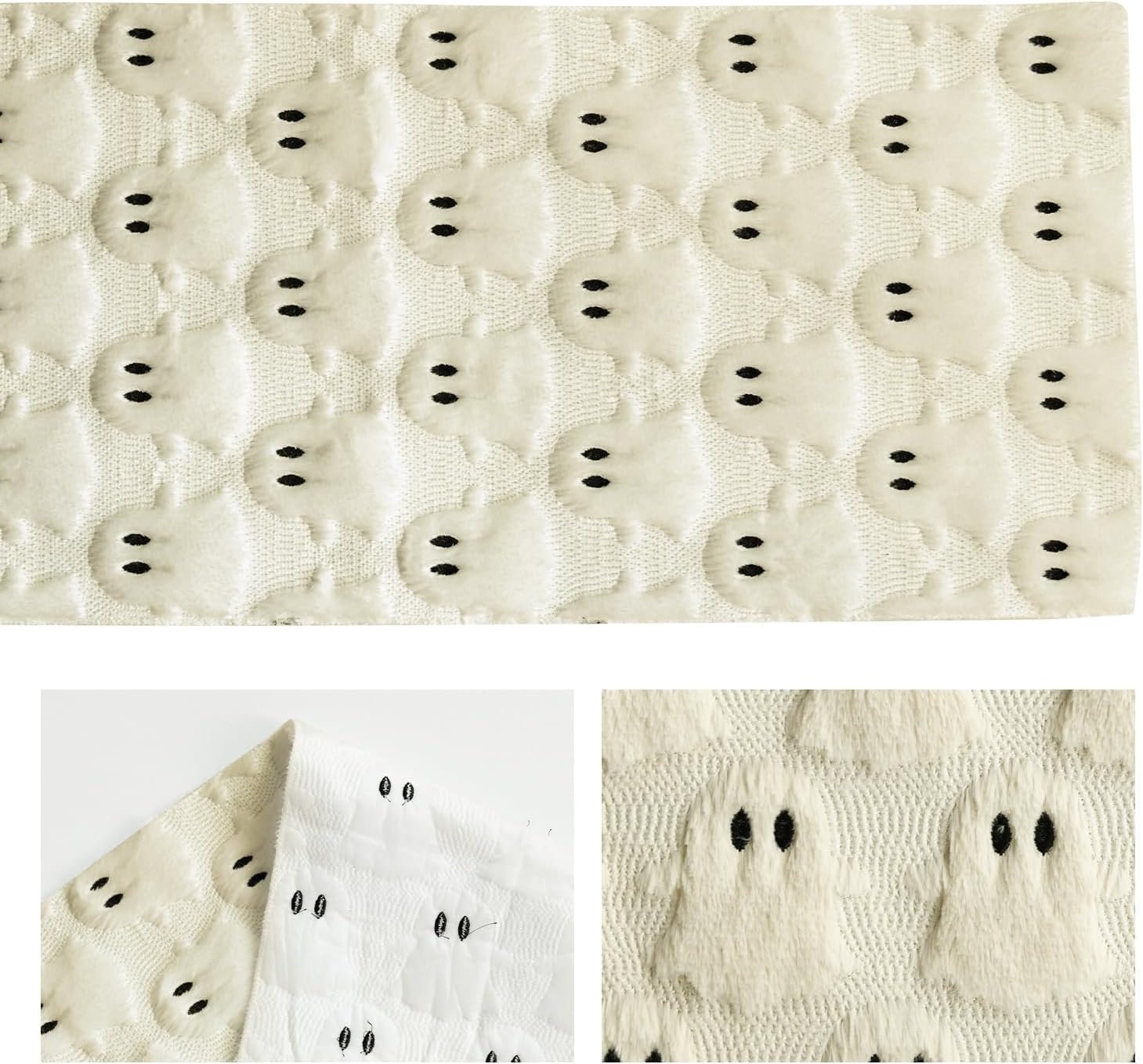 Halloween Soft Faux Fur Beige Ghost Table Runner Kitchen Dining Table Decoration for Home Party Decor