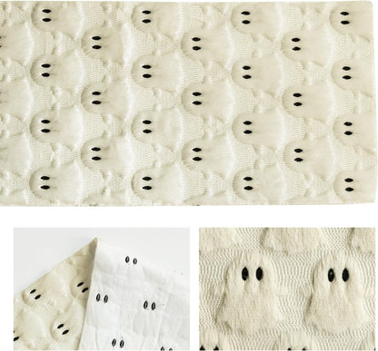 Halloween Soft Faux Fur Beige Ghost Table Runner Kitchen Dining Table Decoration for Home Party Decor