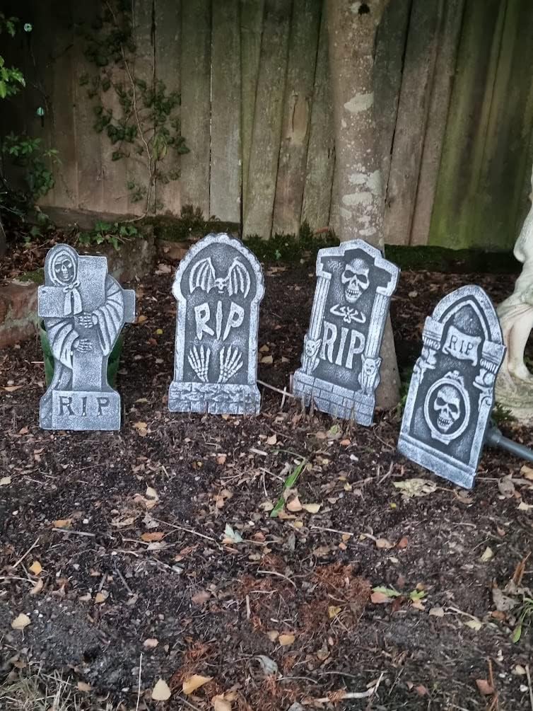 Halloween Tombstones Gravestone Set of 4 - Polystyrene Decorations Prop Graveyard