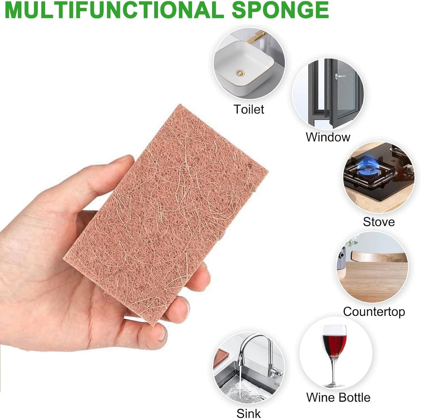 12 Natural and Biodegradable Double Sided Kitchen Scouring Pads for Washing Dishes, Non-Stick Pans, for Cleaning Kitchen and Bathroom