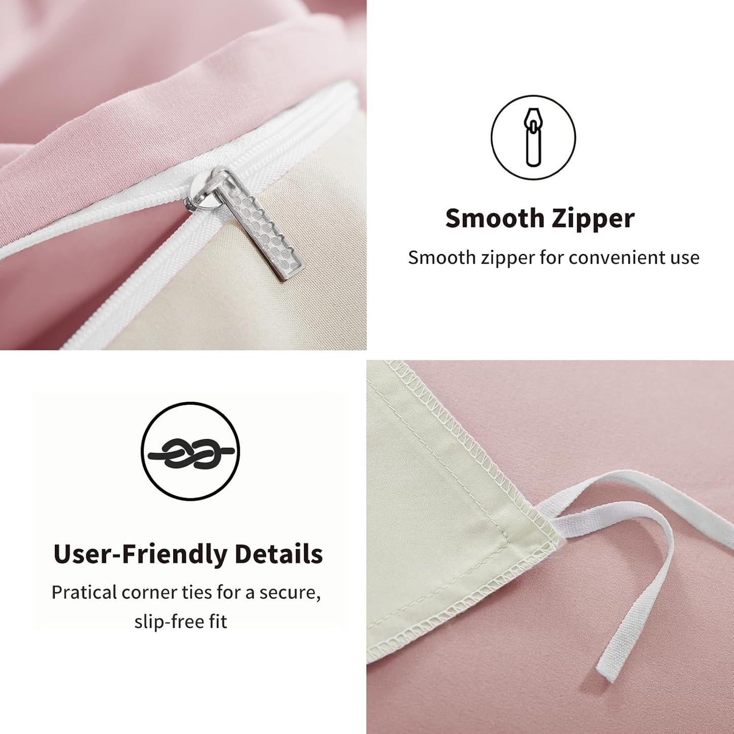 Rose Pink King Size Duvet Cover Sets Beige - Reversible Pink Duvet Cover Kingsize Bedding Set with Zip, Soft Brushed Microfibre King Bed Duvet Set Quilt Cover with 2 Pillowcases