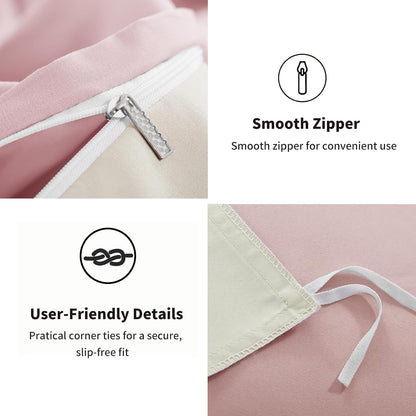 Rose Pink King Size Duvet Cover Sets Beige - Reversible Pink Duvet Cover Kingsize Bedding Set with Zip, Soft Brushed Microfibre King Bed Duvet Set Quilt Cover with 2 Pillowcases