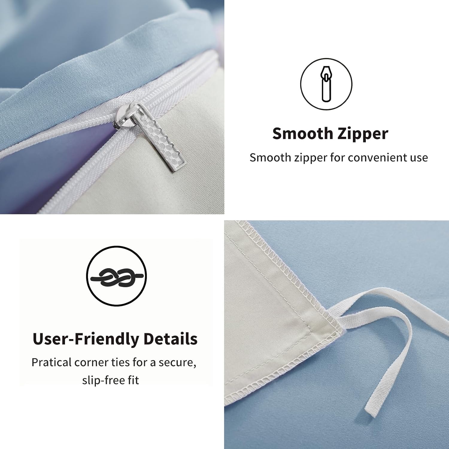 Blue King Size Duvet Cover Sets Beige - Reversible Baby Blue Duvet Cover Kingsize Bedding Set with Zip, Soft Brushed Microfibre King Bed Duvet Set Quilt Cover with 2 Pillowcases