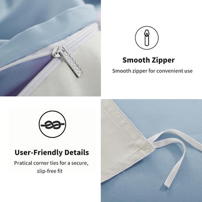 Blue King Size Duvet Cover Sets Beige - Reversible Baby Blue Duvet Cover Kingsize Bedding Set with Zip, Soft Brushed Microfibre King Bed Duvet Set Quilt Cover with 2 Pillowcases