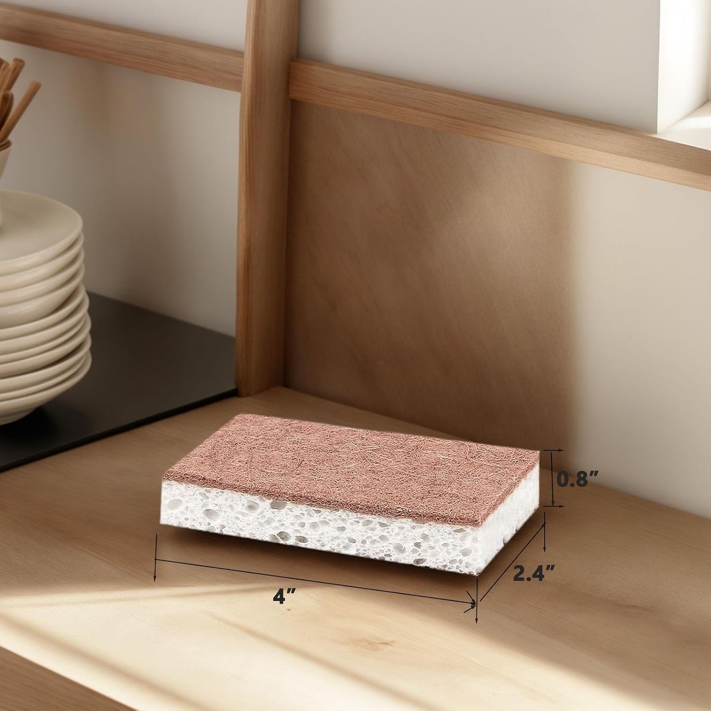 12 Natural and Biodegradable Double Sided Kitchen Scouring Pads for Washing Dishes, Non-Stick Pans, for Cleaning Kitchen and Bathroom
