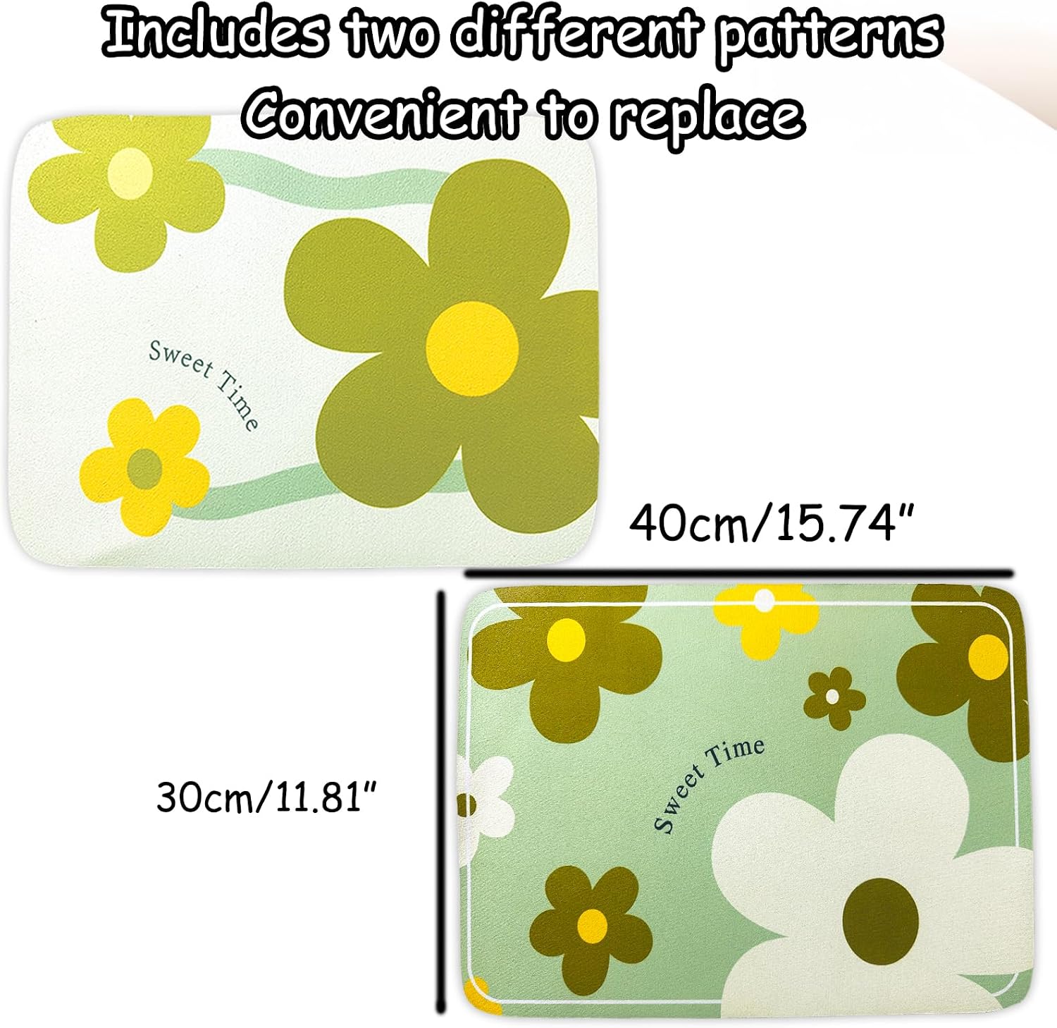 2 Self Drying Mat Set for Kitchen Counter, Coffee Machine, Dish Rack - Flower