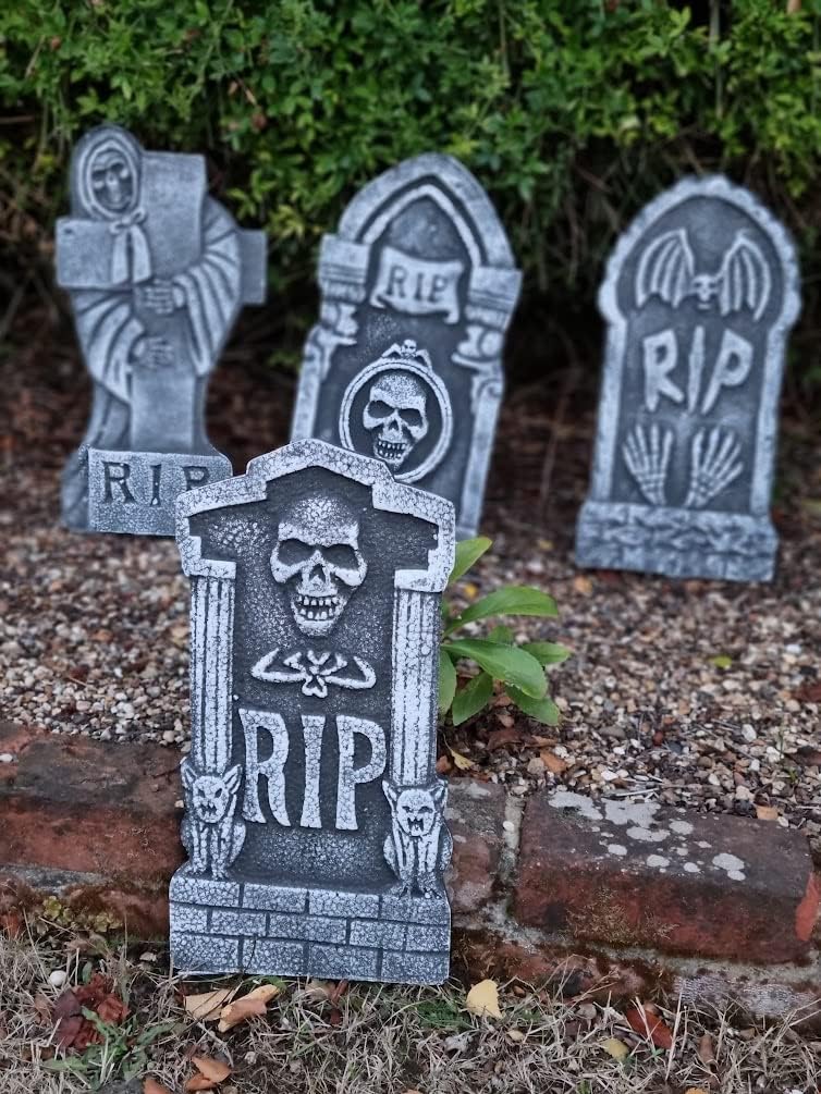 Halloween Tombstones Gravestone Set of 4 - Polystyrene Decorations Prop Graveyard