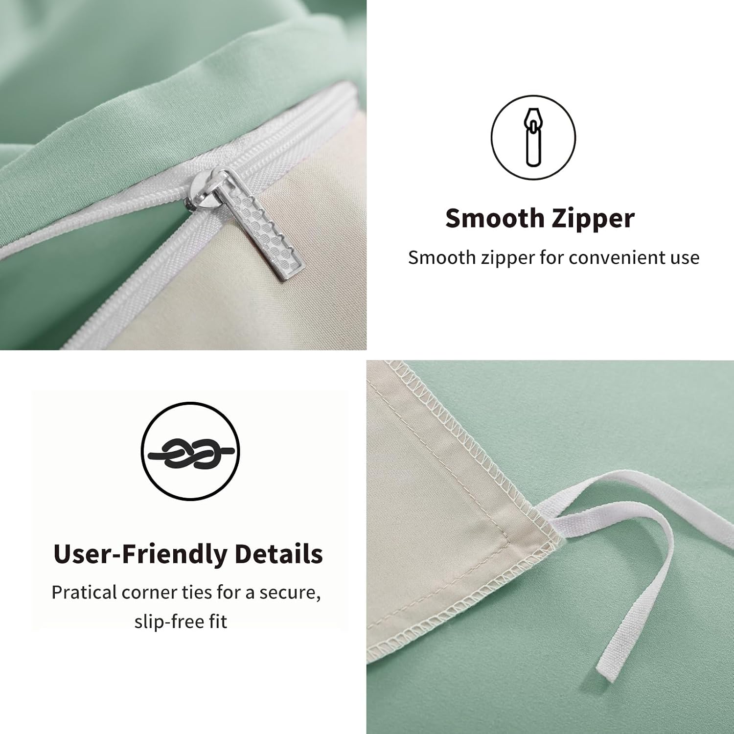 Sage Green King Size Duvet Cover Sets Beige - Reversible Green Duvet Cover Kingsize Bedding Set with Zip, Soft Brushed Microfibre King Bed Duvet Set Quilt Cover with 2 Pillowcases