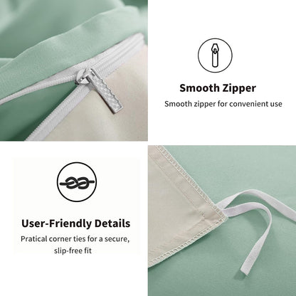 Sage Green King Size Duvet Cover Sets Beige - Reversible Green Duvet Cover Kingsize Bedding Set with Zip, Soft Brushed Microfibre King Bed Duvet Set Quilt Cover with 2 Pillowcases
