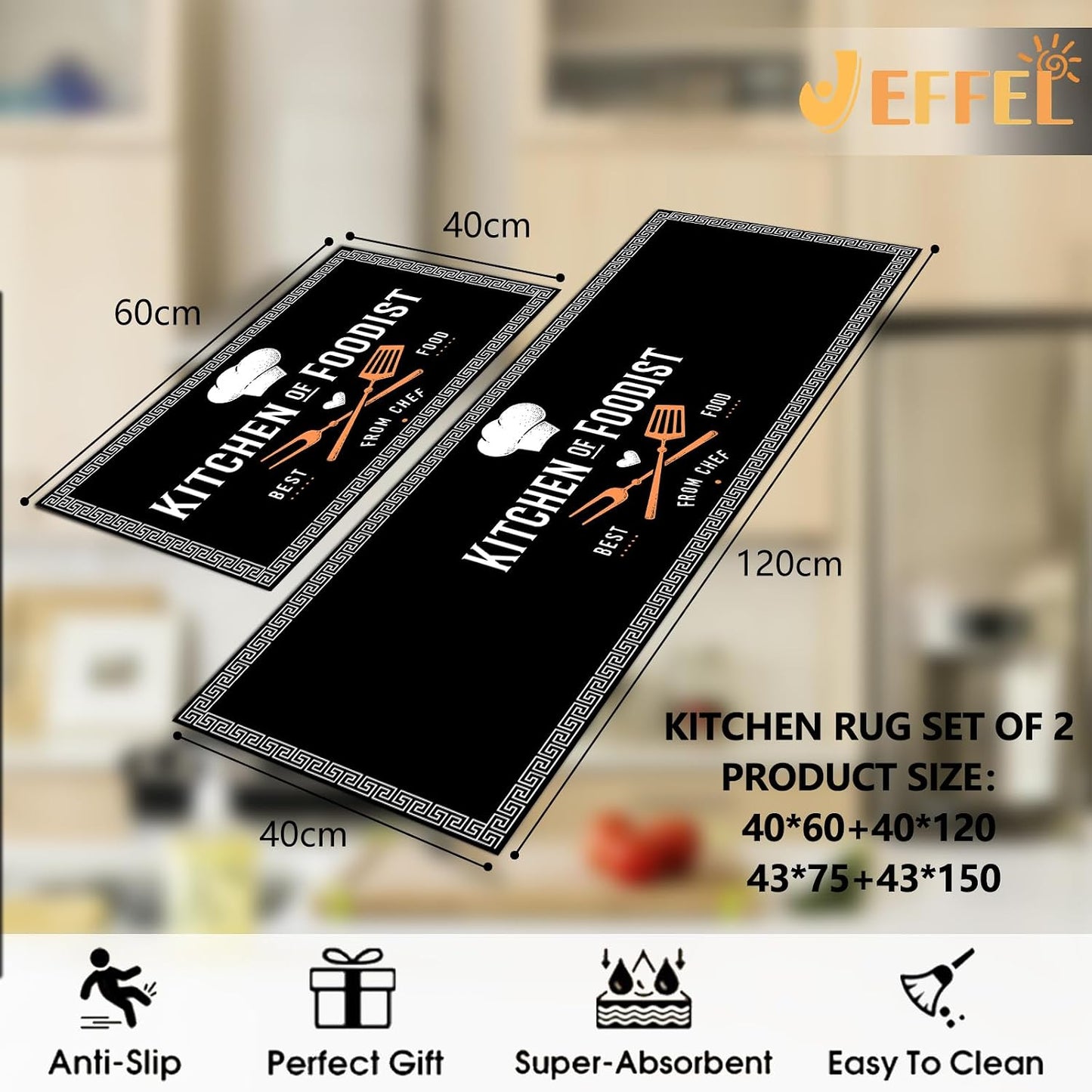 Non Skip Kitchen Rugs Runner Set of 2 anti Fatigue Kitchen Floor Mat 