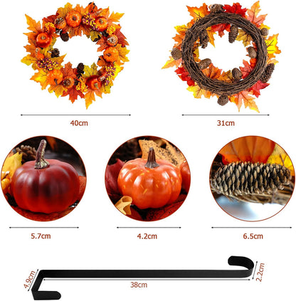 Autumn Wreath Front Door with Hanger,  Autumn Door Wreaths 15"